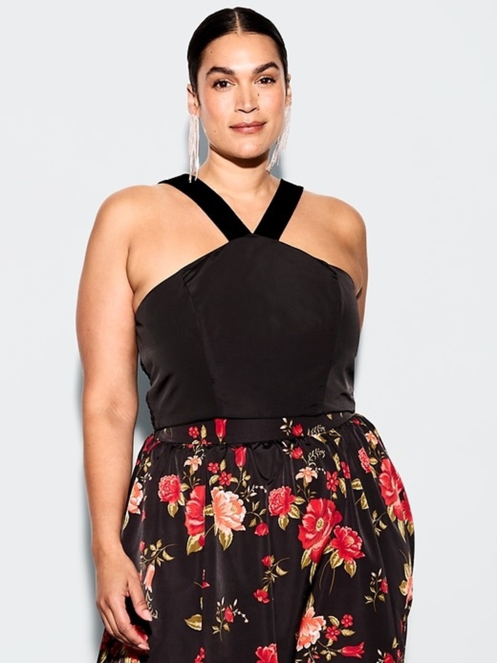 The Occasion by Old Navy Taffeta Cropped Halter Bow Top Velvet Strap Large